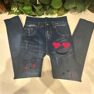 A&O International Womens Smile Emoji Jeans With Heart Eyes Embroidery